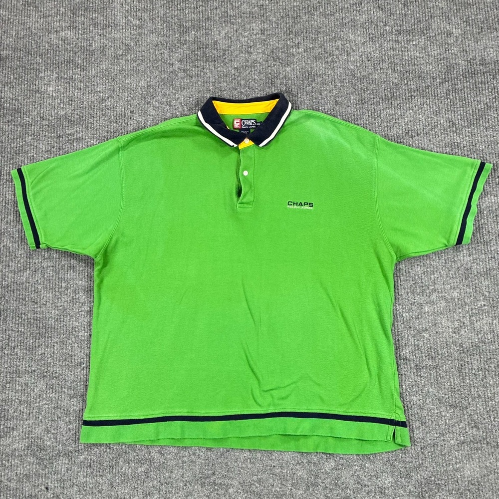 Vintage Chaps Ralph Lauren Polo Shirt Mens 1XB Green Big Cotton Short Sleeve